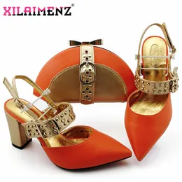 Dress Shoes High Quality 2021 Atumn Special Arrivals Orange Matching And Bag Set In Heels For Party