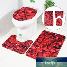 Bath Mats 3pcs/Set Mat Rose Flower Pattern Toilet Cover Foot Pad Non-Slip Absorbent Bathroom Door Flannel Soft Bathr Rug Carpet1 Factory price expert design Quality