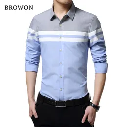 Browon Moda Męskie Koszule Marka Odzież Slim Fit Patchwork Stripe Ubrania Mężczyzna Z Długim Rękawem Koszula Dla Mężczyzn Camiseta Mężczyzna 210708