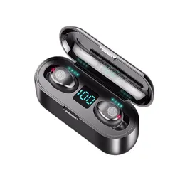 TWS F9 Trådlös hörlurssport Bluetooth hörlurar Touch Mini Earputs Stereo Bass-headset med 2000MAH Laddningsfodral Power Bank Hi-Fi ound för mikrofon