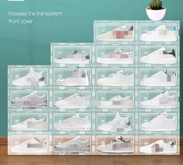 transparent vit svart flerfärgad sko box fällbar förvaring plast hem arrangör stapelbar display överlagrad kombination skor containrar skåp lådor