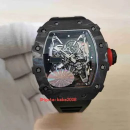ファッショントップ男性腕時計腕時計r m 035-02 50mm x 42mmカーボンファイバーブラックダイヤルサファイア天然ゴムストラップ機械式透明な自動メンズウォッチ