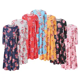 Baby Girl Long Sleeves Floral Dress Little Girls Flower Print Midi Robe Kids Ankle Length Spring Autumn Costumes Holiday Outfits Q0716