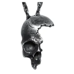 Trendy Retro Men Half Skull Necklace Metal Skeleton Pendant Gothic Jewelry Choker Necklaces for male