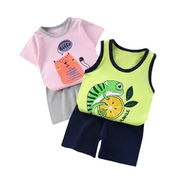 Clothing Sets Toddler Boy Girl Clothes Kids Sleeveless Tshirts+Shorts Set Cartoon Children Suit Baby Casual Unisex Summer 1-6Y