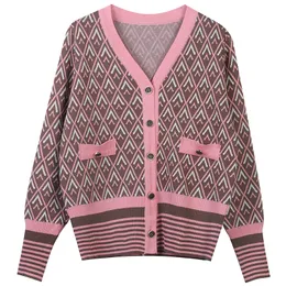 1106 2022 Wiosna Jesień Mail Styl Sweter Krótki Rękaw V Neck Pink Khaki Cardigan Moda Odzież damska Wysokiej Jakości Kobiet Mingzhi