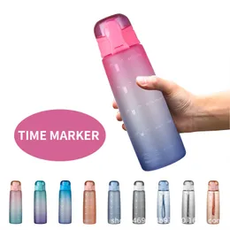 32oz Plastic Sports Outdoor Water Bottle with time marker Gradient 1000ml WaterBottle Jug Cup Plastics Drinking Bottles Colorful WLL892