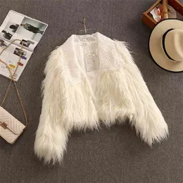 Najwyższej jakości Ins Koreański styl Moda Kurtka Zimowa Faux Fur Coat Sweet Tassel Kobiety Clowerop Young Girls Streetwear Cute Outwear 210514