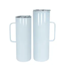 Sublimation 20oz Handle Straight Tumblers White Blank Handgrip Cups 304 Stainless Steel Water Bottles Double Insulated Glass with Lid&Plastic Straw By Air A12