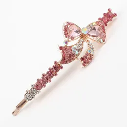 Hårklipp Barrettes Accessories Women Bow-Knot Hårklämma Rhinestones White Pink Purple Hairpin Brand Jewelry K9 Crystal 1 Piece