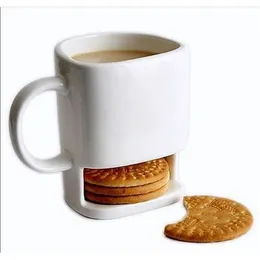 8 oz Cookies Milk Coffee Mug Ceramic Dunk Cup with Biscuit Pocket Holder 220311