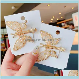 Headbands Jewelrykorean Style Crystal Beads Butterfly Clips Pins For Women Fashion Gold Color Jewelry Headwear Hair Aessories Drop Delivery