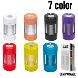 LED Glow Jar Storage Bottle Container 125*65mm förstoringsglasstash mag burkar med kvarn laddningsbart rökrör multi