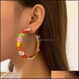 Hoop & Hie Earrings Jewelry European Beaded Daisy Flower Ethnic Style Colorf Vacation Circle Ring Women Summer Beach Party Gift Earring Aess