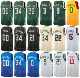 Screen Drukuj Koszykówka Gannis Antetounmpo Jerseys 34 Khris Middleton 22 Jrue Holiday 21 Donte Divincenz 0 Bobby Portis 9 Brook Lopez 11 Zespół Mężczyzna Kobieta Młodzież