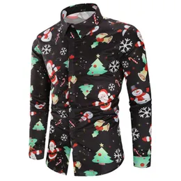 Männer Casual Hemden Camisa Masculina Männer Schneeflocken Santa Candy Gedruckt Weihnachten Shirt Top Bluse Chemise Homme Noel Langarm