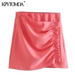 Mulheres Chic Moda Ruffled Recolhido Mini Saia Alta Cintura Lado Zíper Feminina Saias Faldas Mujer 210420