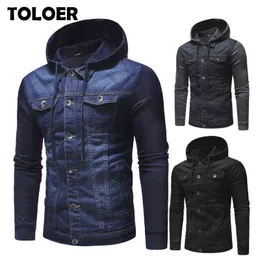 New Fashion Men Denim Jacket 2021 Mens Cowboy Cotton Slim Fit Single Breasted Jacket Casual Spring Male Hooded Jackets and Coats Y1109
