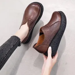 First Layer Cowhide Ethnic Style Retro Casual Women's Shoes Deep Mouth Big Toe Increase Comfort Sen Single Dress