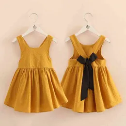 Lässig 2 3 4 5 6 7 8 10 Jahre Kinder Baumwolle Rückenloses Sommerkleid Prinzessin Niedliche Schleife Party Tanz Kinder Trägerkleid Sommer Mädchen 210529