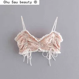 Chu Sau Belleza Moda Sexy Lace Sling Tube Top Mujeres Verano Fiesta Desgaste Sin mangas Tops Tops Sin espalda Bouses cortos 210508