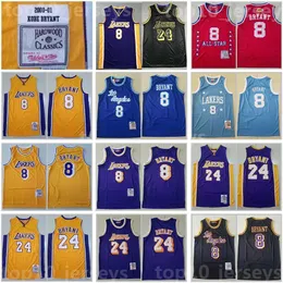 Retro Vintage Basketball Jersey 8 Bean Bryant The Black Mamba All-Star Stitched 1996 1997 1999 2001 2002 2003 Good Quality Team Yellow Blue Purple Jerseys Men mens