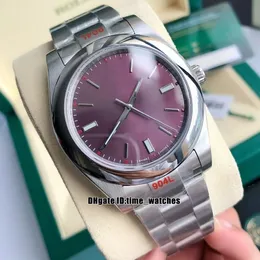 새로운 39mm GDF 904L 114300 Miyota 8215 자동 남성 시계 레드 포도 다이얼 사파이어 유리 신사 스포츠 시계 스테인리스 스틸 손 빛