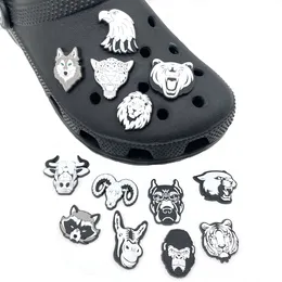 Pvc Siyah Beyaz Hayvan Kafası Croc Charms Ayakkabı Charm Parçaları Aksesuarları Jibitz Clog Düğmeleri Toka Yumuşak Kauçuk