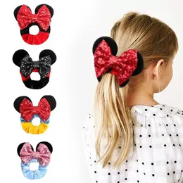 Mus Ear Mermaid Sequin Bow Hårcirkel Barnens prinsessa Hårring Ornament Candy Färger Plush Härliga Kids Girls Headdress Tillbehör Gåvor