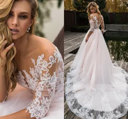 Bohemian See Przez pół Sleusza Blush Pink Wedding Sukienka Długi Pociąg Sexy Powrót Suknie Ślubne 2022 Vestido de Novia Robe Mariee