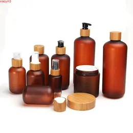 16 OZ 500 ml Doldurulabilir Amber Plastik Sprey Şişesi Bambu Pompa Losyonu Lidgoods ile Esansiyel Yağı