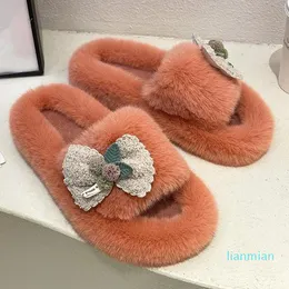 Slippers Women 2022 Winter Fur Fashion Cross Solid Color Faux Short Plush Warm Indoor Flat Home Cotton Shoes Ytmtloy Zapato Muje