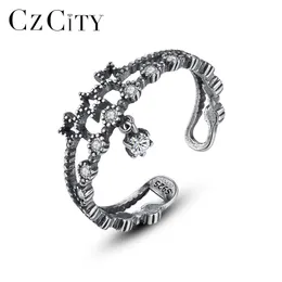 Cluster Ringe CZCITY Vintage Solide Thai Silber Offen Für Frauen Edlen Schmuck Party Anillos Joyeria Fina Para Mujer Weihnachtsgeschenke SR0238