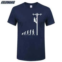 Human Evolution Of Lineman T Shirt Birthday Gift For Electrician Dad Father Husband O-Neck Short Sleeve Cotton Men's T-Shirts G1222