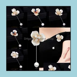 Pins Brooches Jewelry Fashion Sweater Brooch Rose Flower Cor Camellia Long Needle Pin For Women Shawl Shirt Collar Accessories Drop Deliver