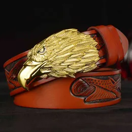 Cintura cintura s fivelas estilo chinês homens de couro de vaca de lazer cabeça de águia genuína presentes cuecas de couro personalizado