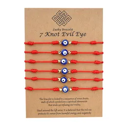 Evil Blue Eye 7 Knot Lucky Bracelets Adjustable Red String Amulet for Women Men Little Boys & Girls