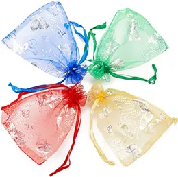 100pcs / lot Organza Bag Transparent Sample Drawstring påse förvaringspåsar för bröllopsfödelsedag Julsmyckengåva