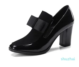 2018 New 100% suola tacchi alti pompe punta quadrata scarpe in vera pelle donna donna nero Sexy