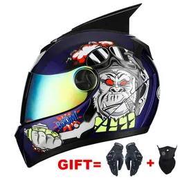 Motorcykelhjälmar Motorcykel Cross Racing Full Face Motorbike Hjälm Dual Lens DOT Godkända Dubbla Visorer Svart