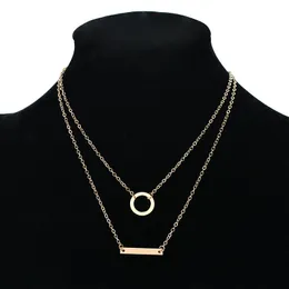 Hänge halsband enkel metall stick rund cirkel halsband charm guld färg dubbel skiktad klavikelkedja för kvinnor smycken