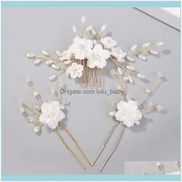 Opaski na głowę biżuteria Wspaniałe białe kwiaty Perły Kijaki ślubne szpilki szpilki klipsy ślubne biżuteria włosy