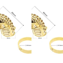 NXY Cockrings Stop Onani Chastity Belt Device Golden Snake Metal Cock Cage med låsbara peins Ring Cockring BDSM 18+ Sexleksaker för män 0214