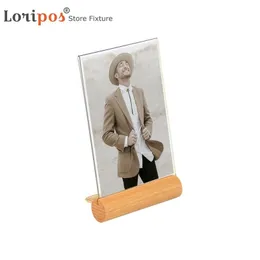 menu A5 wood stand picture poster frame acrylic photo holder stand wooden base L Shape price sign stand