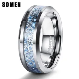 Somen Prata Cor Tungstênio Homens Luxo Banda de Casamento Masculino Azul E Engrenagens Inlay Cool Design Anéis 8mMparty Jóias