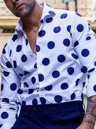 Stylowe męskie luźne koszule bluzka drukowana polka dot z długim rękawem 3XL Blusa Camicetta Koszula