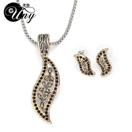 Earrings & Necklace UNY Jewelries Sets Rhodium 2 Tone Jewelry Set Plated Rhinestone Elegant Tear Drop Hardy