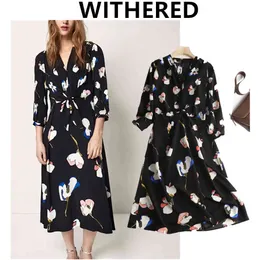 Wenered Vestidos de Fiesta de Noche Sengland Moda Motyl Print Bow Elegancka Sukienka Midi Kobiety Vestidos Party Dress Kobiety X0521