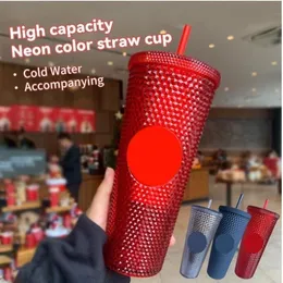 700ml Fashion Personalized Starbucks Cold Cup Tumbler Iridescent 24 Bling Rainbow Unicorn Studded Coffee Mug with Straw 2022 Latest SD46