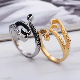 Cluster Rings S/Gold Stainless Steel Titanium Gothic Deep Sea Squid Octopus Tentacles Ring For Men Women